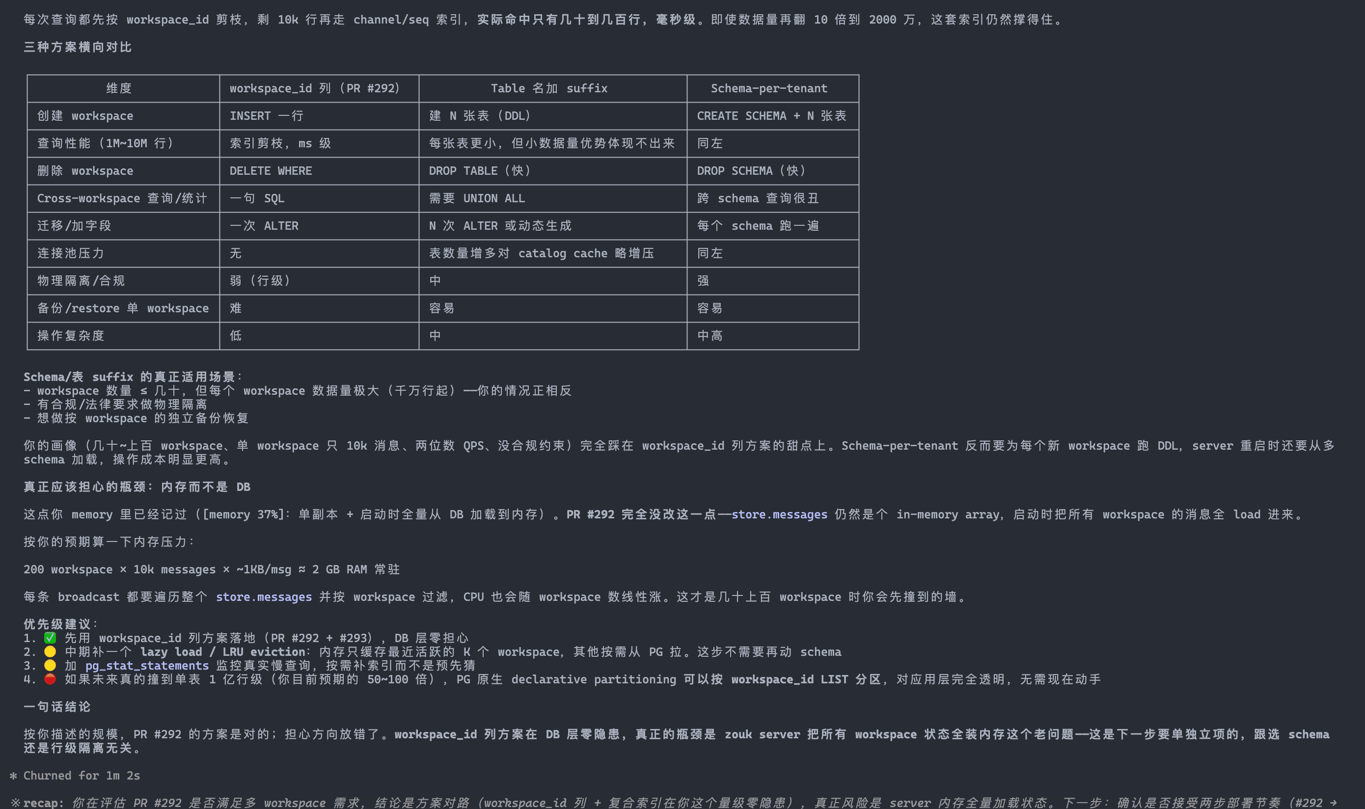 Cross-session recall of architecture comparison